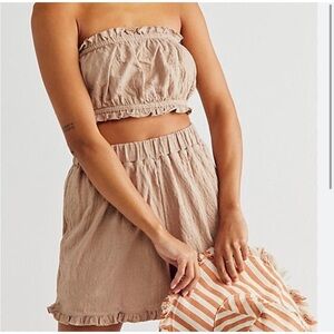 Free People Twyla two piece tube top short set tan | medium